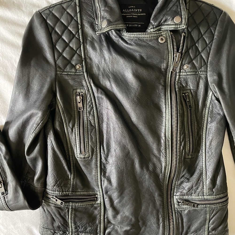 Allsaints leather cargo biker jacket, Size 4